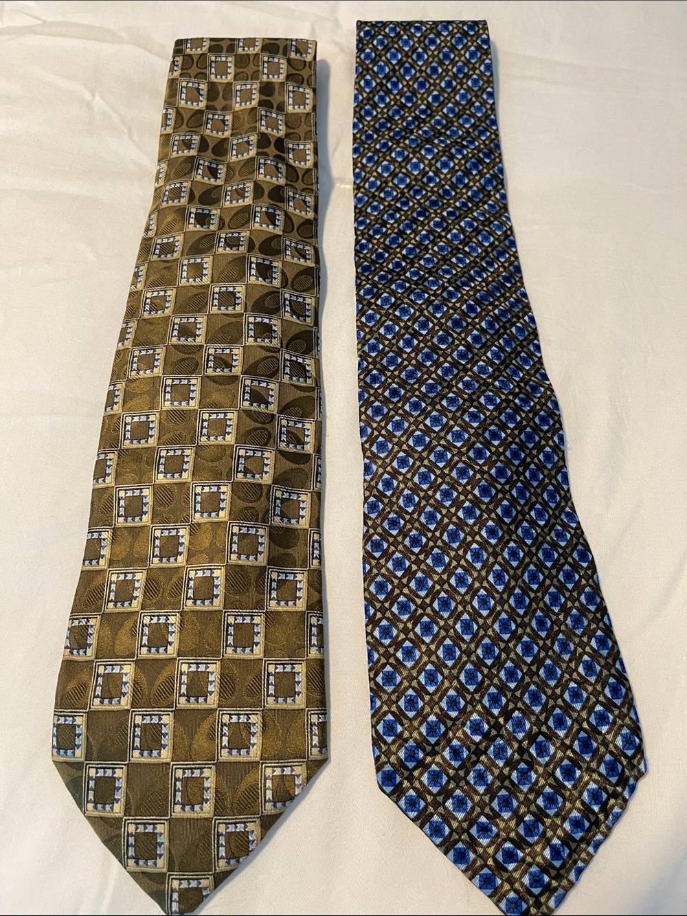 Ermenegildo Zegna Brown and Blue Geometric Silk Tie Pair